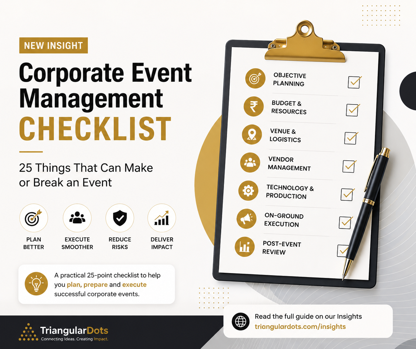 Corporate event management checklist visual for the TriangularDots insights article
